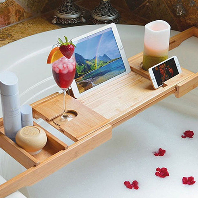 Premium Bamboo Extendable Bathtub Tray