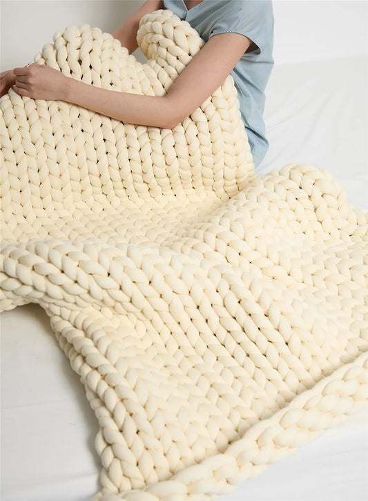 Chunky Knit Throw Handmade Weighted Blanket - SUPER COZY & CALMING BLANKET