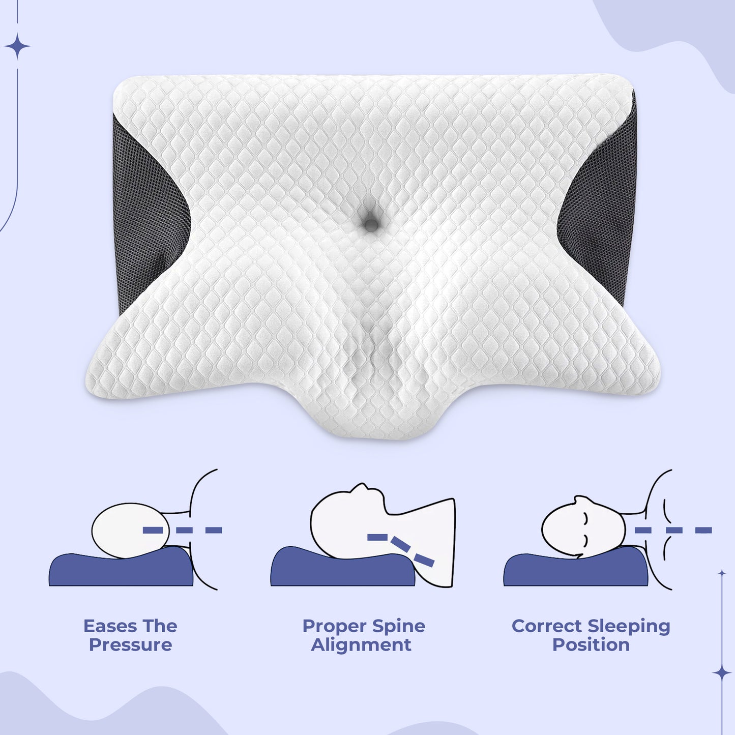 Memory Foam Neck Butterfly Shape Pillow with Armrests for Side & Back Sleepers