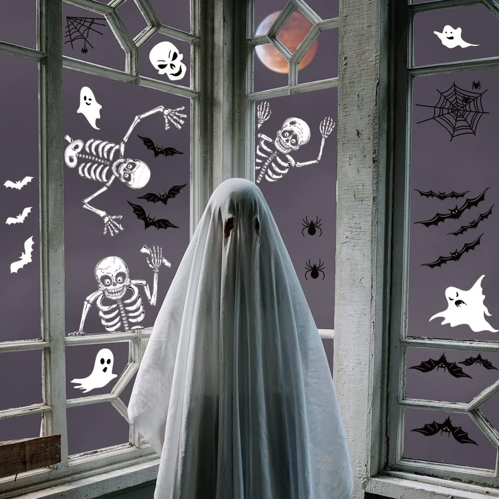 140PCS Halloween Window Clings Decor - Double-Sided Removable Stickers For Indoor Halloween Party Decorations