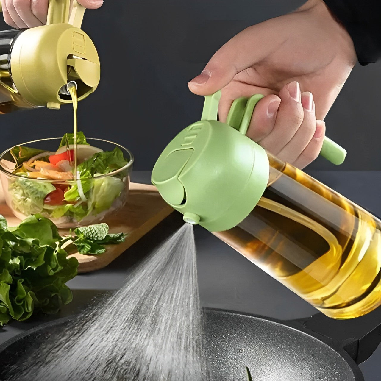 2-in-1 Olive Oil Dispenser and Sprayer for Cooking, Salad, Frying and BBQ