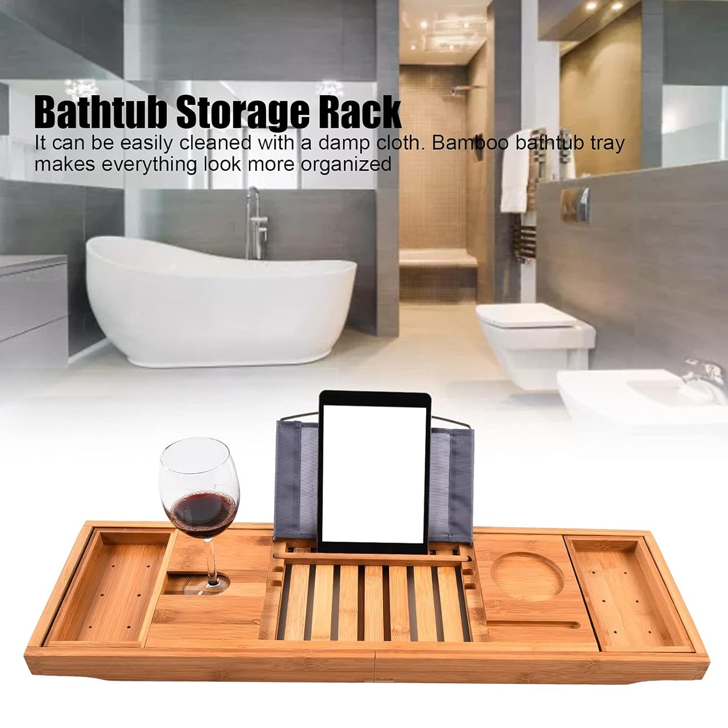 Premium Bamboo Extendable Bathtub Tray