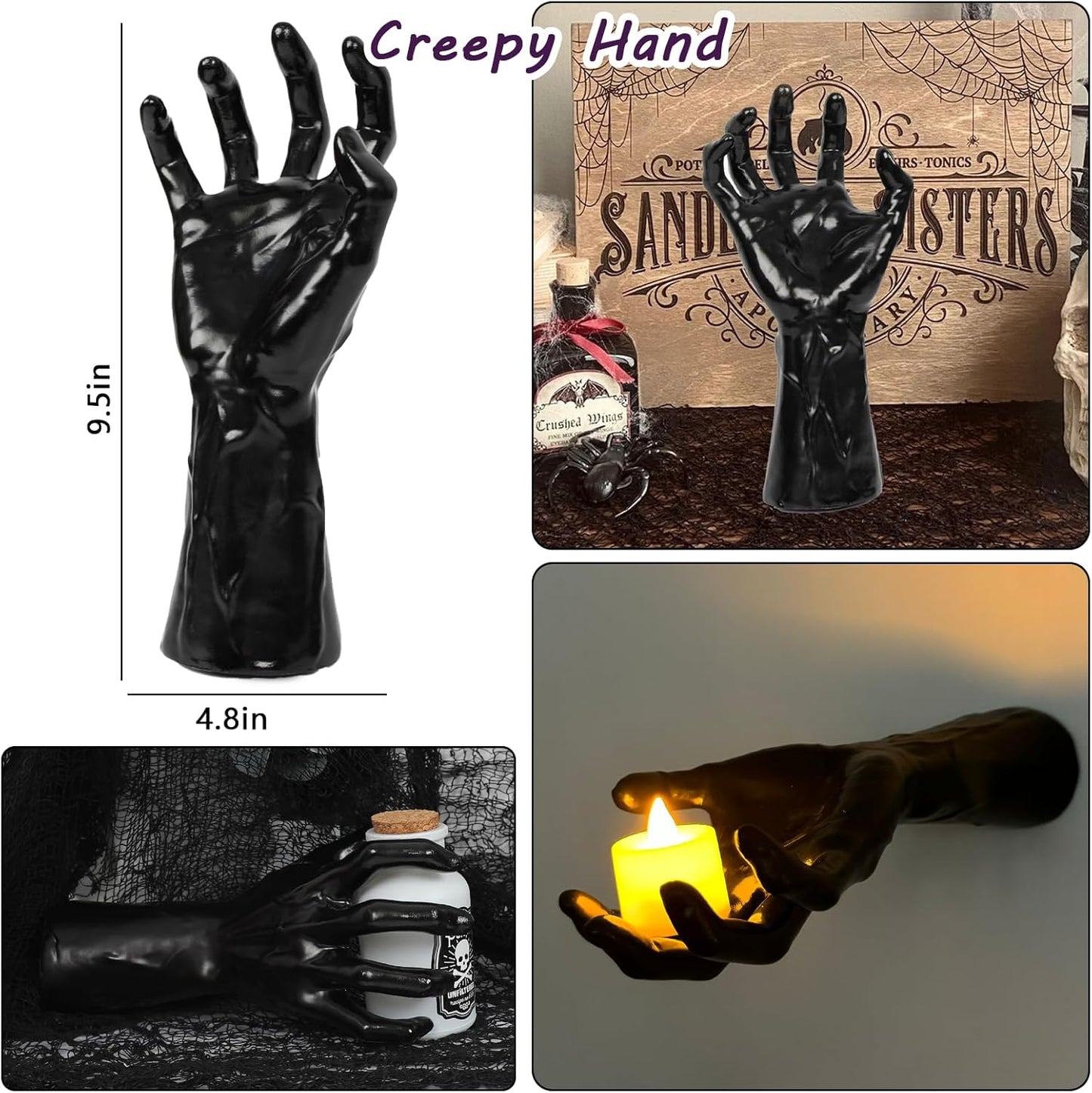 WALL MOUNTED CREEPY REACHING HANDS - LIFE-SIZED HORROR HANDS WITH LIGHTED CANDLES