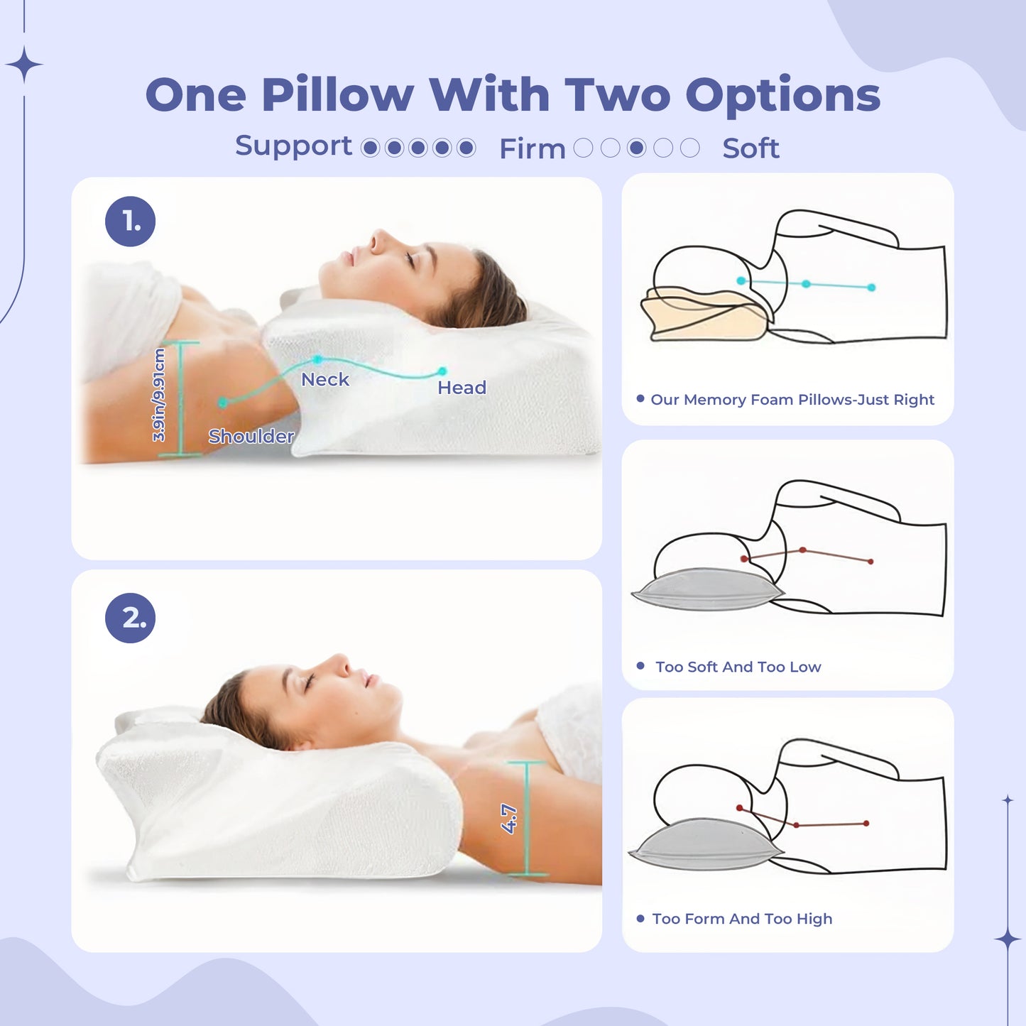 Memory Foam Neck Butterfly Shape Pillow with Armrests for Side & Back Sleepers