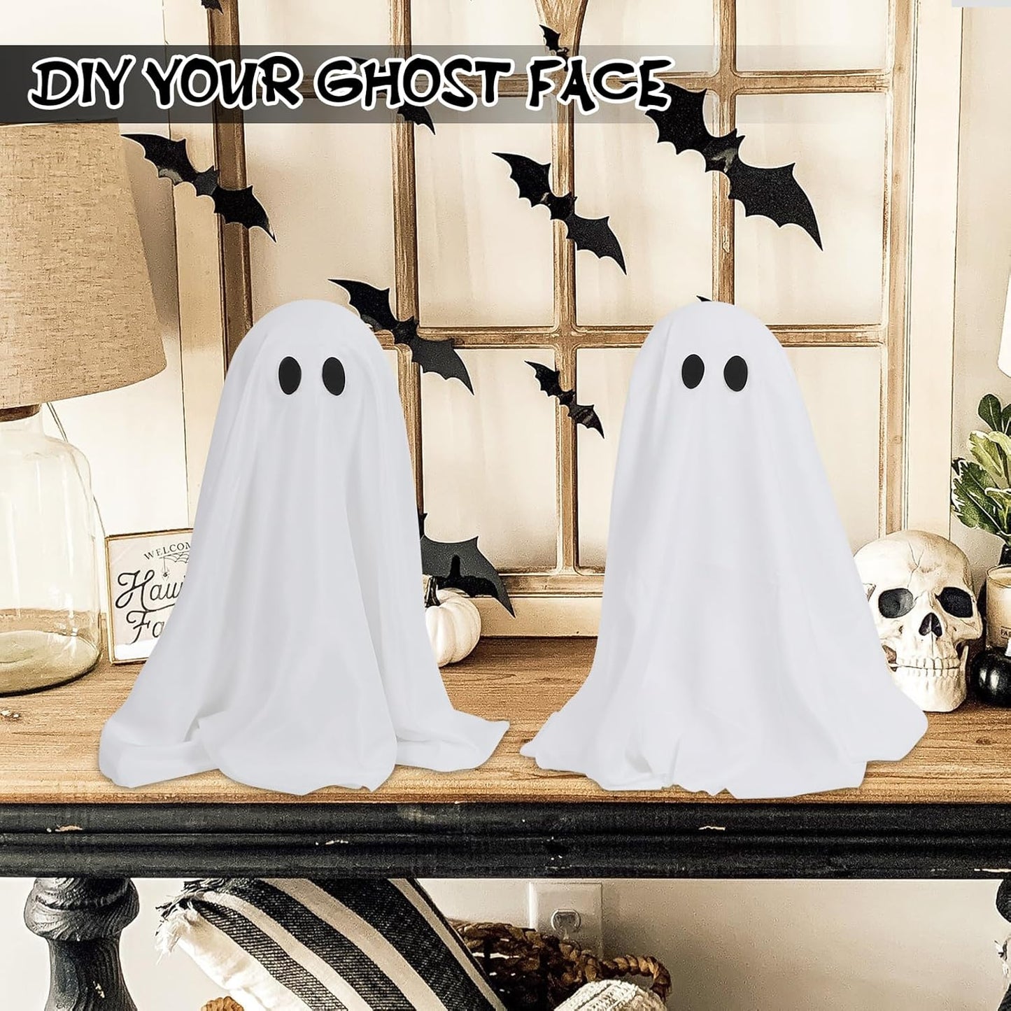 SPOOKY GHOST HALLOWEEN DECOR - STRING LIGHTS BATTERY OPERATED