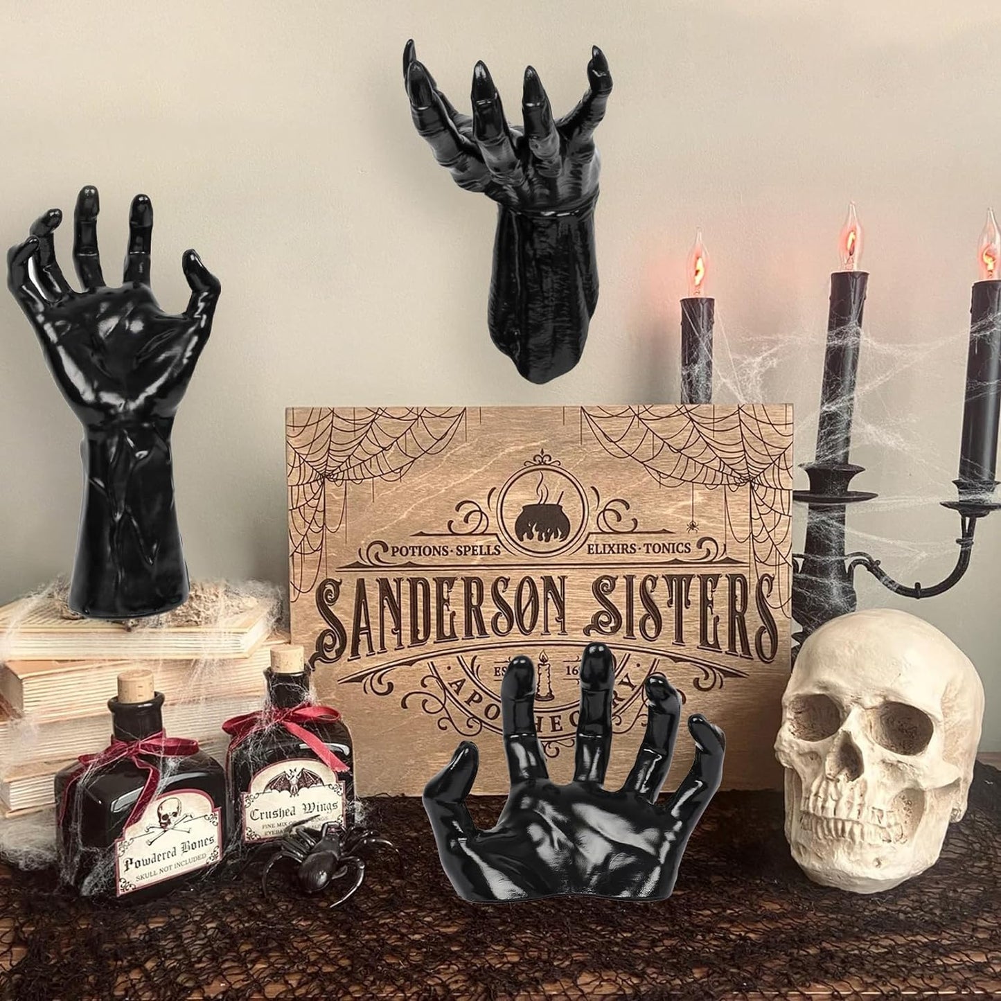 WALL MOUNTED CREEPY REACHING HANDS - LIFE-SIZED HORROR HANDS WITH LIGHTED CANDLES