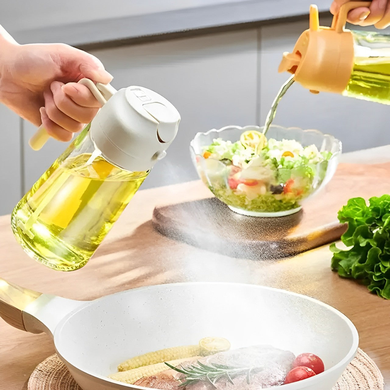 2-in-1 Olive Oil Dispenser and Sprayer for Cooking, Salad, Frying and BBQ