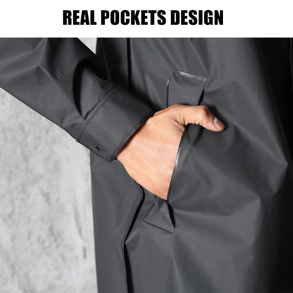 Waterproof Long Hooded Raincoat (Unisex) for Work, School and Outdoor Activities