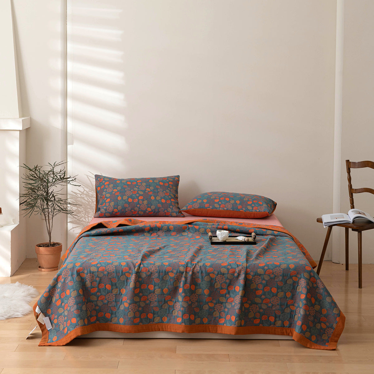 COTTON REVERSIBLE QUILTED BEDCOVER + Matching Pillow Cases - All in One Set