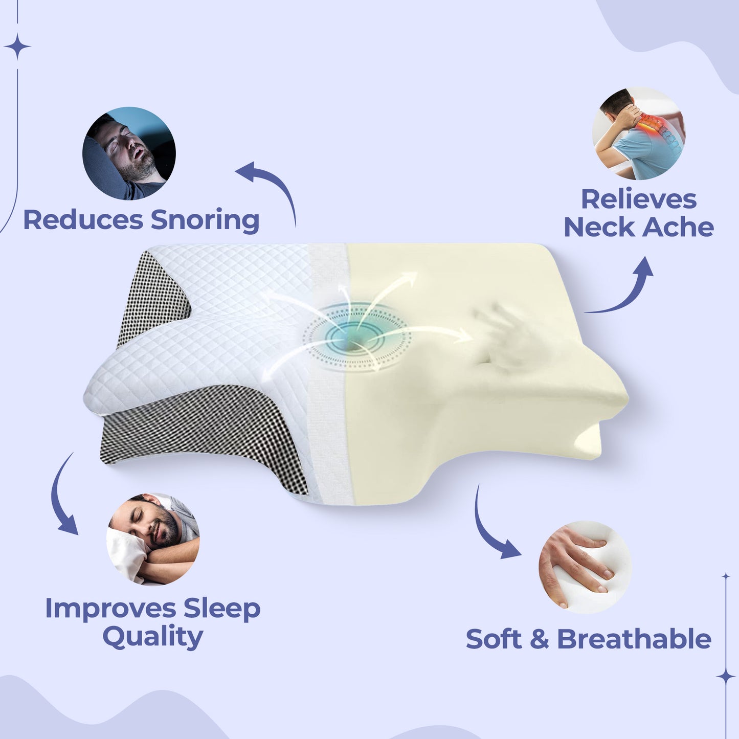 Memory Foam Neck Butterfly Shape Pillow with Armrests for Side & Back Sleepers