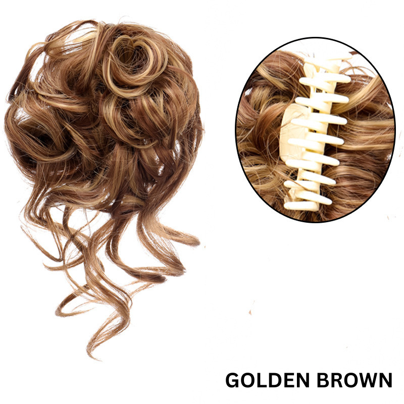 Messy Bun Hair Wavy Curly with Claw Clip Super Natural Look
