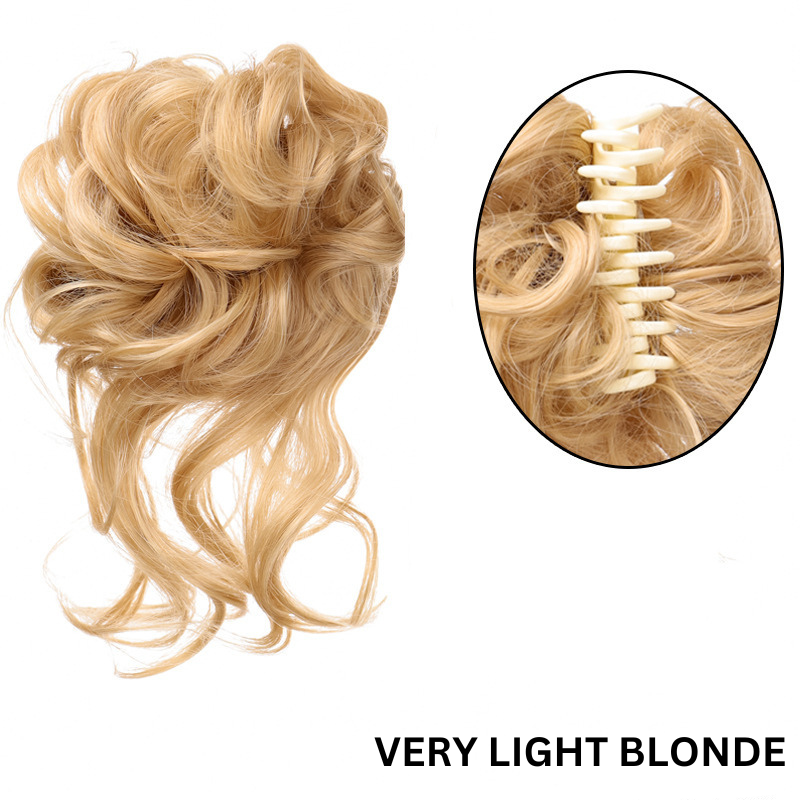 Messy Bun Hair Wavy Curly with Claw Clip Super Natural Look