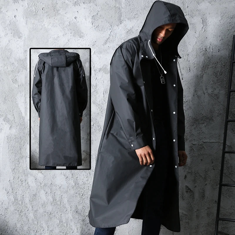 Waterproof Long Hooded Raincoat (Unisex) for Work, School and Outdoor Activities