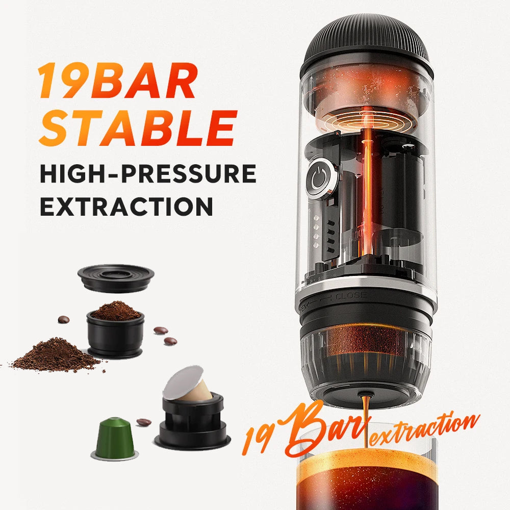 Self-Heating Portable Electric Espresso Machine with USB-C Charger For Ground Coffee & NS Capsules