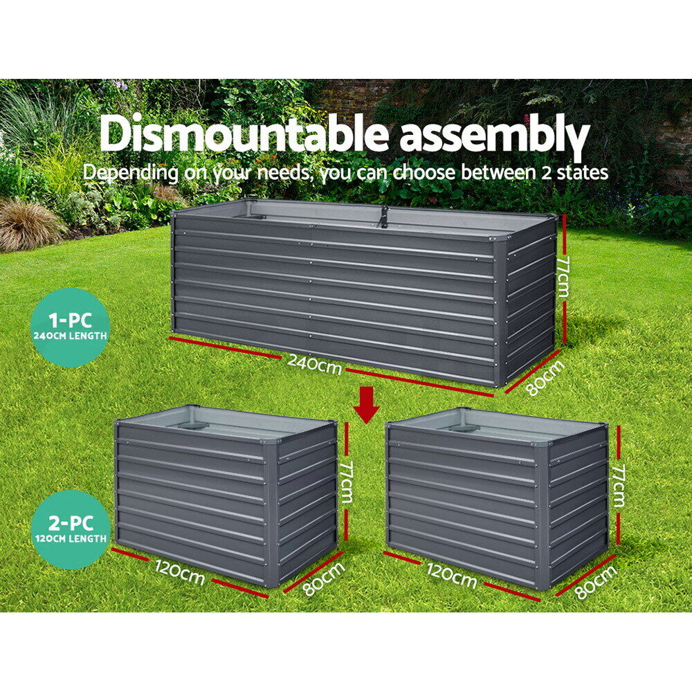 2 in 1 Galvanised Steel Raised Rectangular Garden Bed - Easy Installations & Dismountable