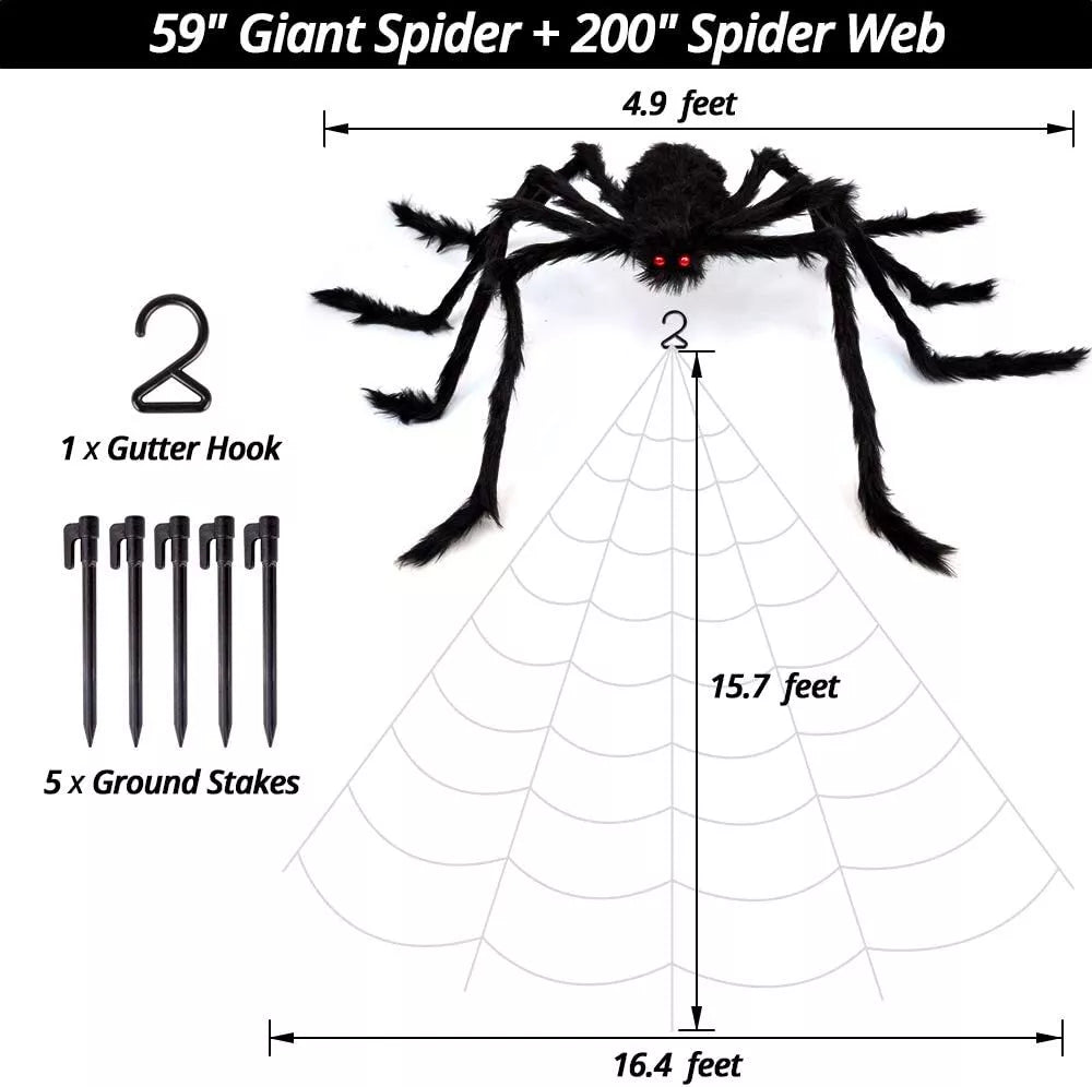 Giant Spider With Triangular Spider Web - Halloween Decorations For Yard, Home, Parties, Haunted House