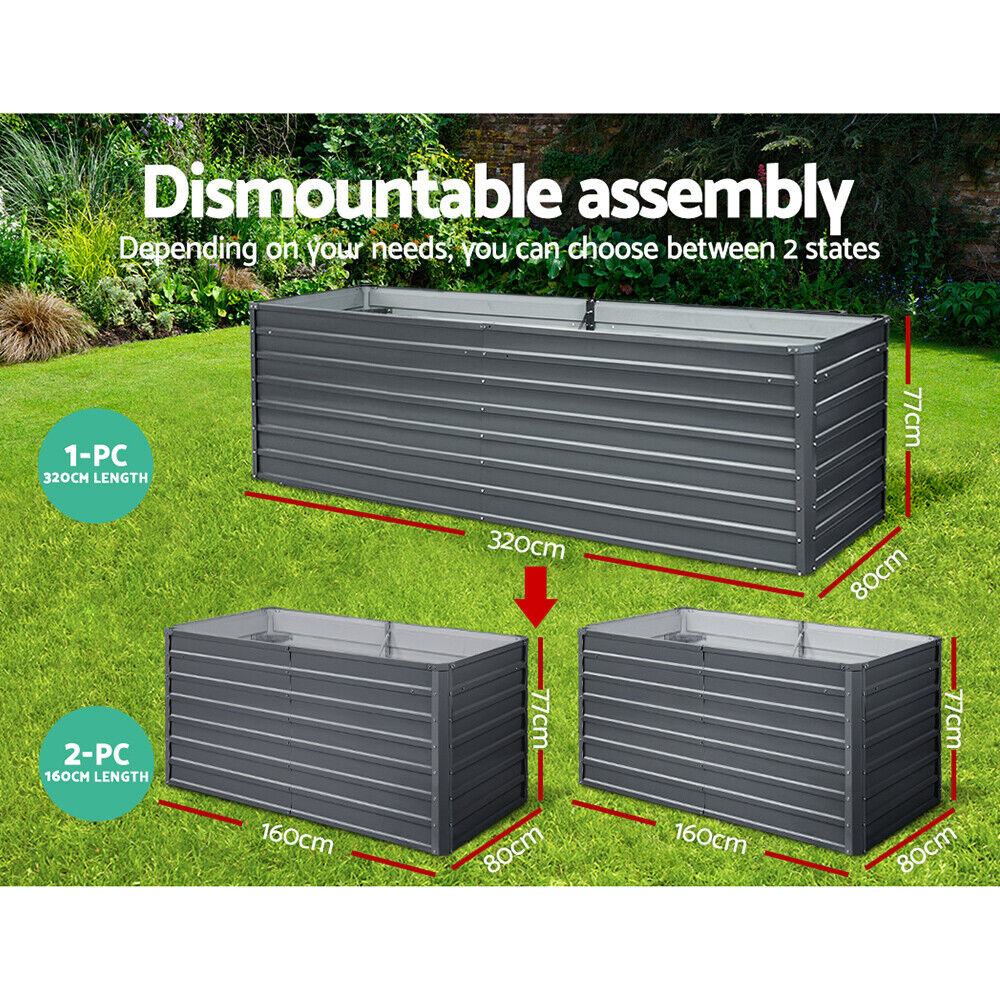 2 in 1 Galvanised Steel Raised Rectangular Garden Bed - Easy Installations & Dismountable