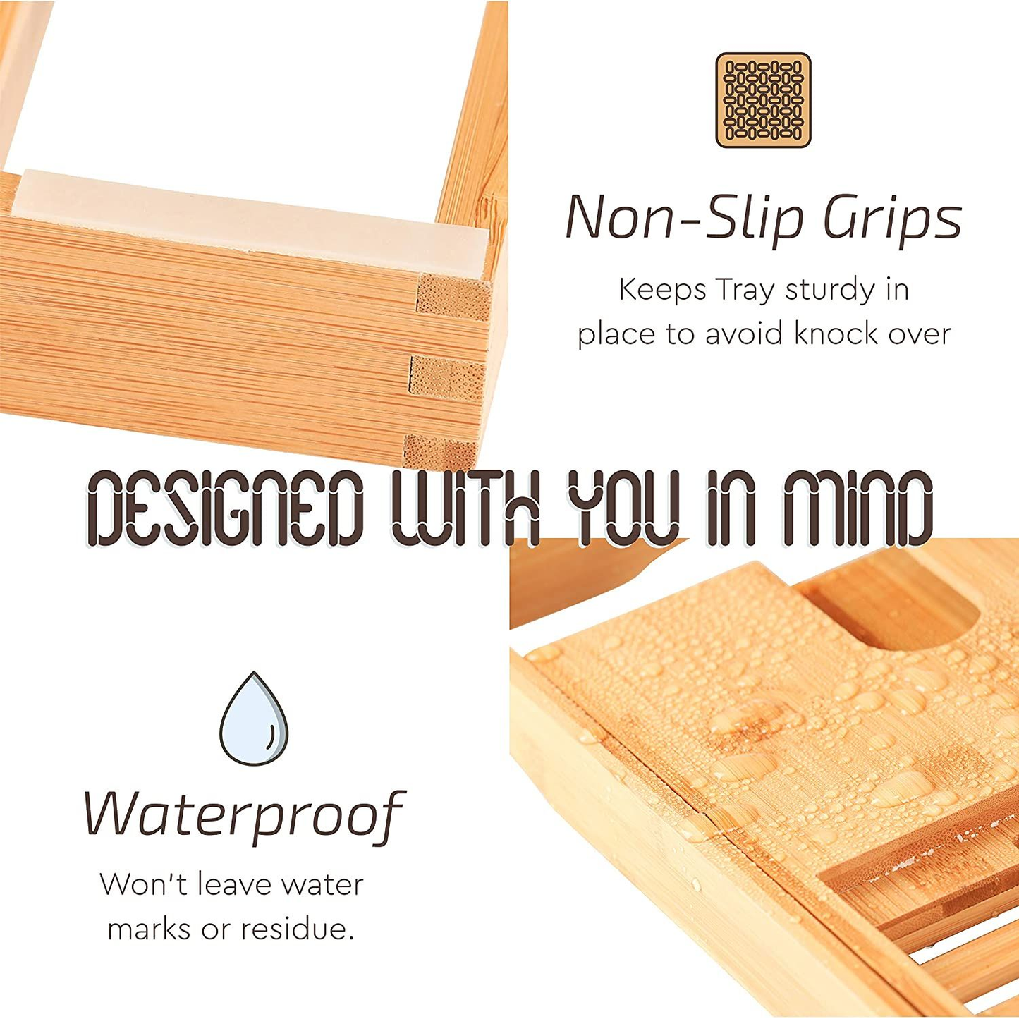 Premium Bamboo Extendable Bathtub Tray