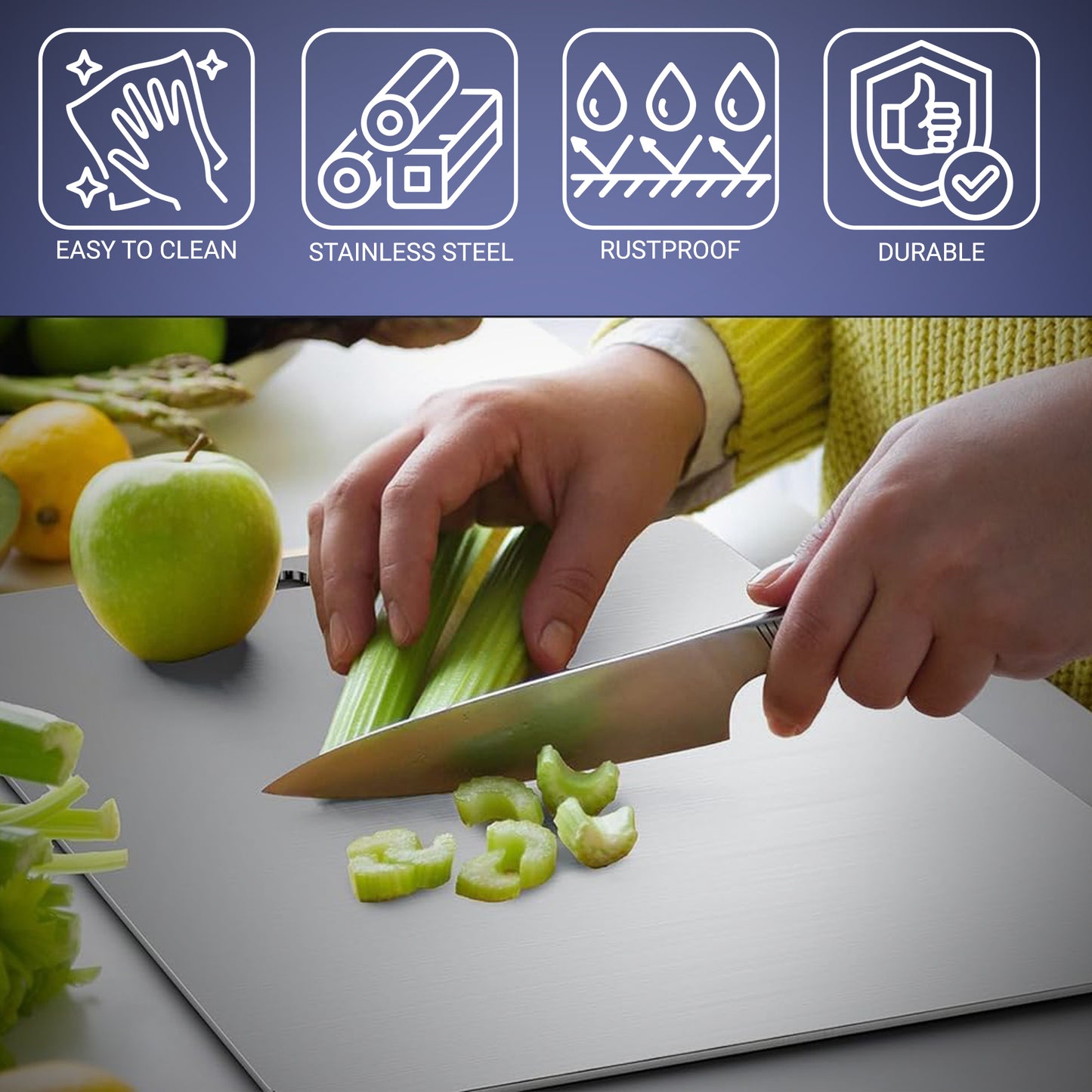 Stainless Steel Cutting Board - Resists stains and scratches