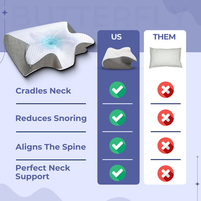 Memory Foam Neck Butterfly Shape Pillow with Armrests for Side & Back Sleepers