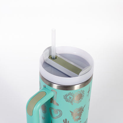 Insulated Vacuum Stainless Steel Tumbler with Handle and Straw Lid - Funky Design