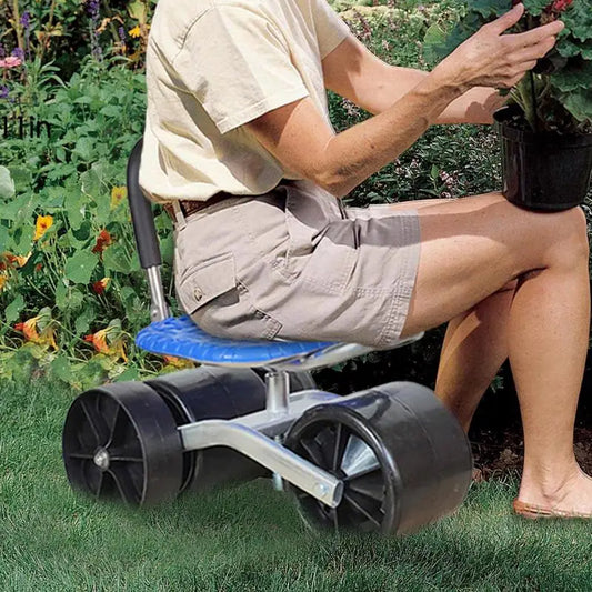 Garden Rolling Kneeling Seat - 360° Rotatable Stool with 3 Wheels and Collapsible Backrest for Gardeners & Horticulturists