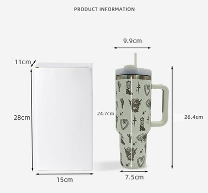 Insulated Vacuum Stainless Steel Tumbler with Handle and Straw Lid - Funky Design