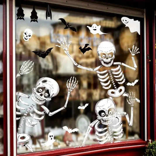 140PCS Halloween Window Clings Decor - Double-Sided Removable Stickers For Indoor Halloween Party Decorations