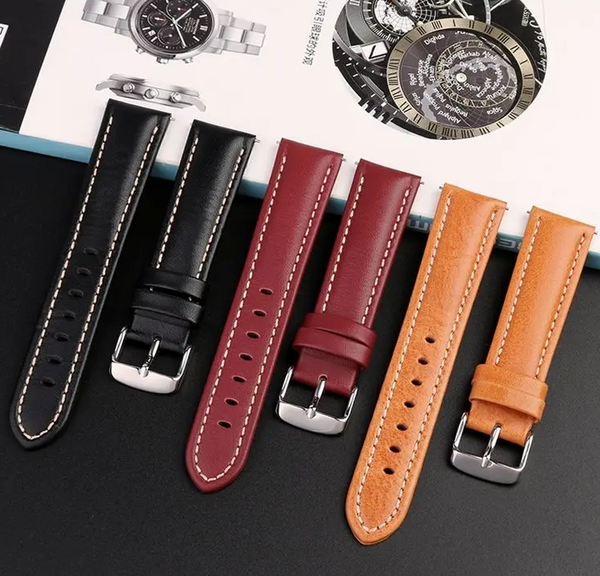 Vintage Genuine Leather Watch Bands with Stainless Metal Clasp