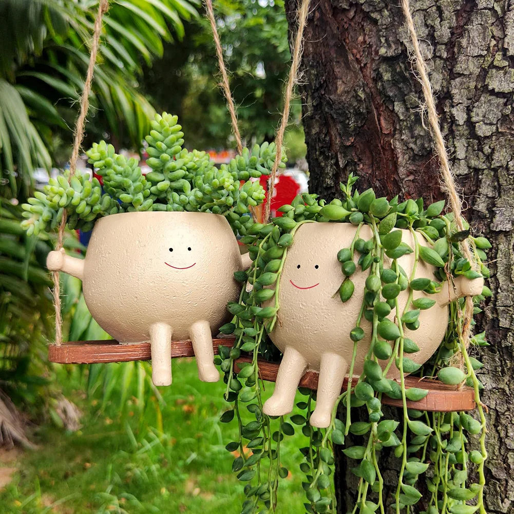 Swinging Face Planter Flower Pot - Resin Head Flower Pot for Indoor/Outdoor Plants