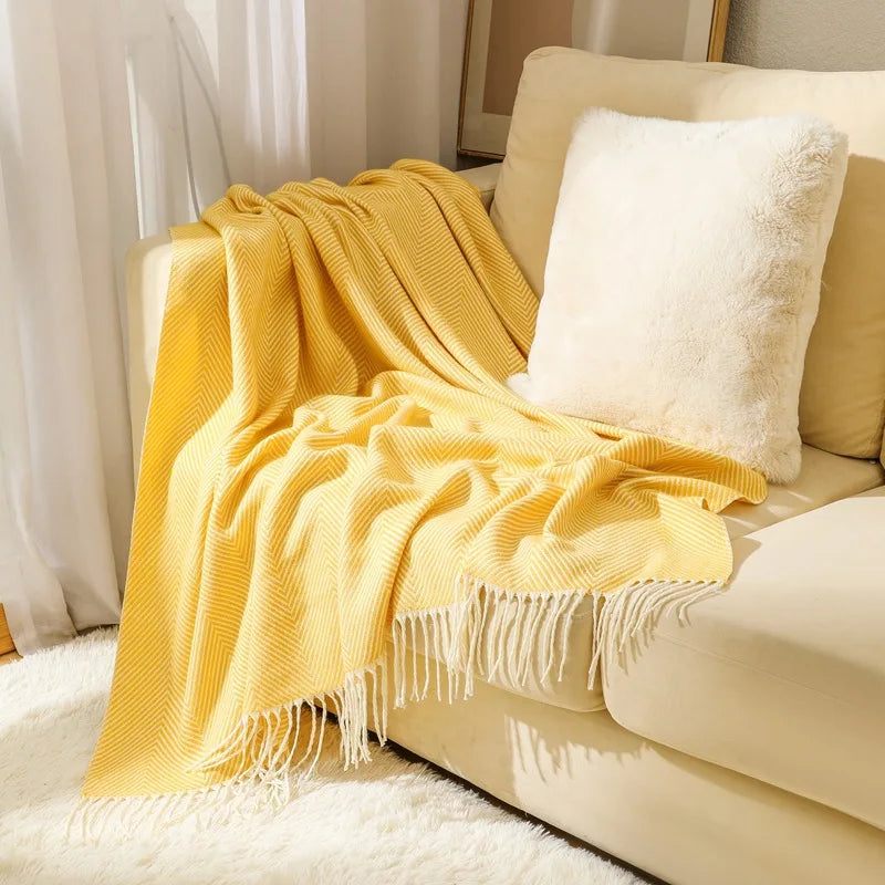 Luxury 100% Cotton Natural Beige Herringbone Throw Blanket Bed Sofa Large  Fringe