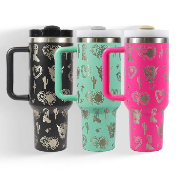 Insulated Vacuum Stainless Steel Tumbler with Handle and Straw Lid - Funky Design