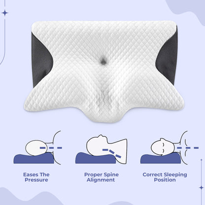 Memory Foam Neck Butterfly Shape Pillow with Armrests for Side & Back Sleepers