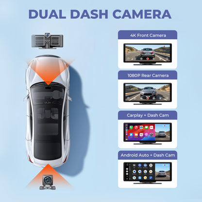 Universal Wireless 10.2" HD Carplay with Front cam and  FREE* Rear cam