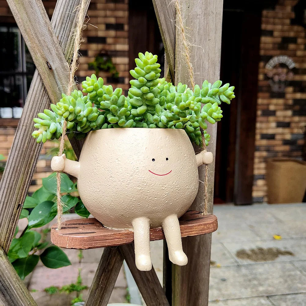 Swinging Face Planter Flower Pot - Resin Head Flower Pot for Indoor/Outdoor Plants