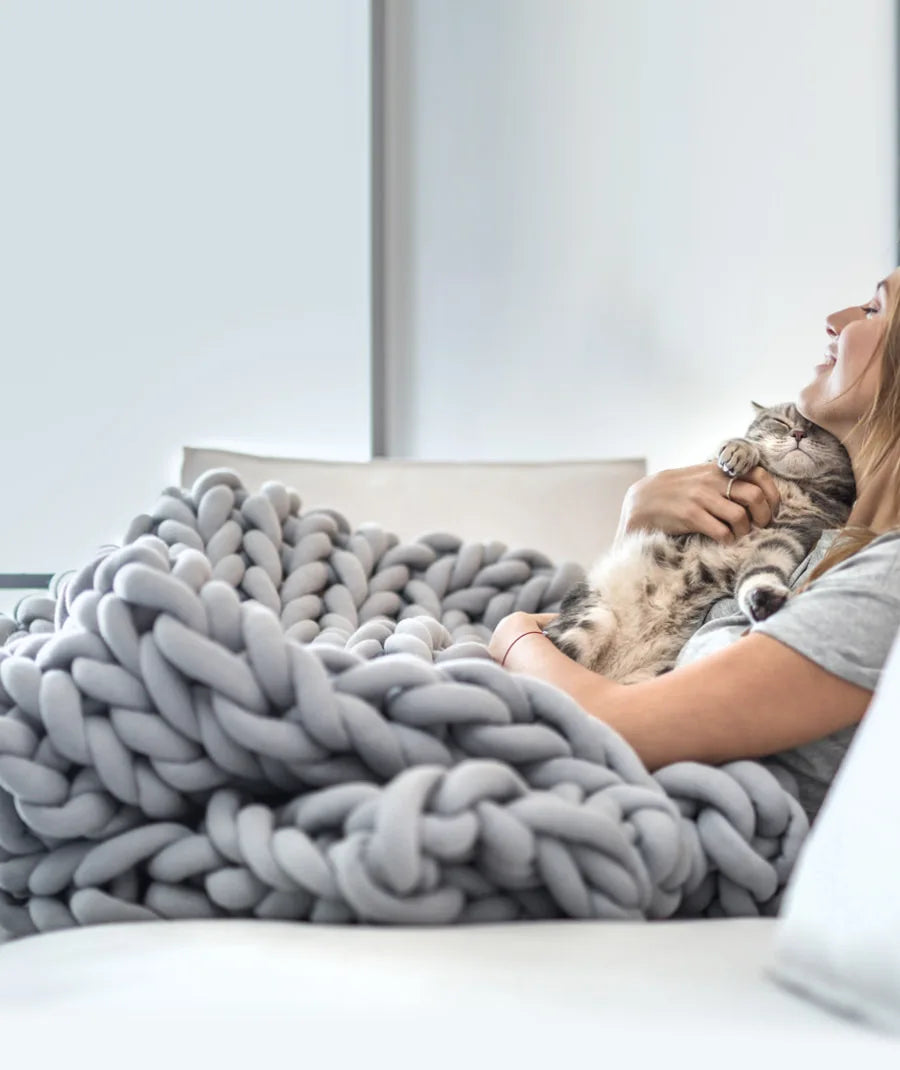 Chunky Knit Throw Handmade Weighted Blanket - SUPER COZY & CALMING BLANKET