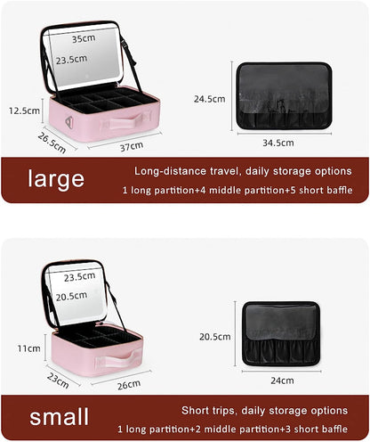 Travel Makeup Case with LED Light & Mirror Portable