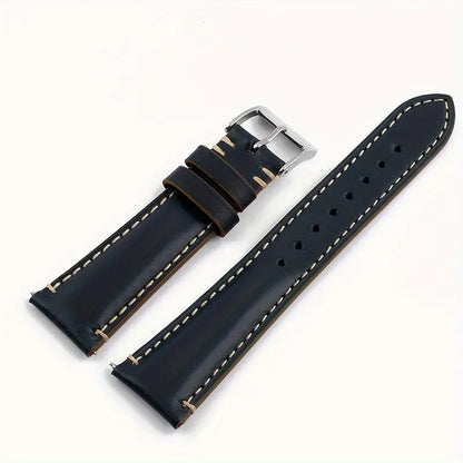 Vintage Genuine Leather Watch Bands with Stainless Metal Clasp