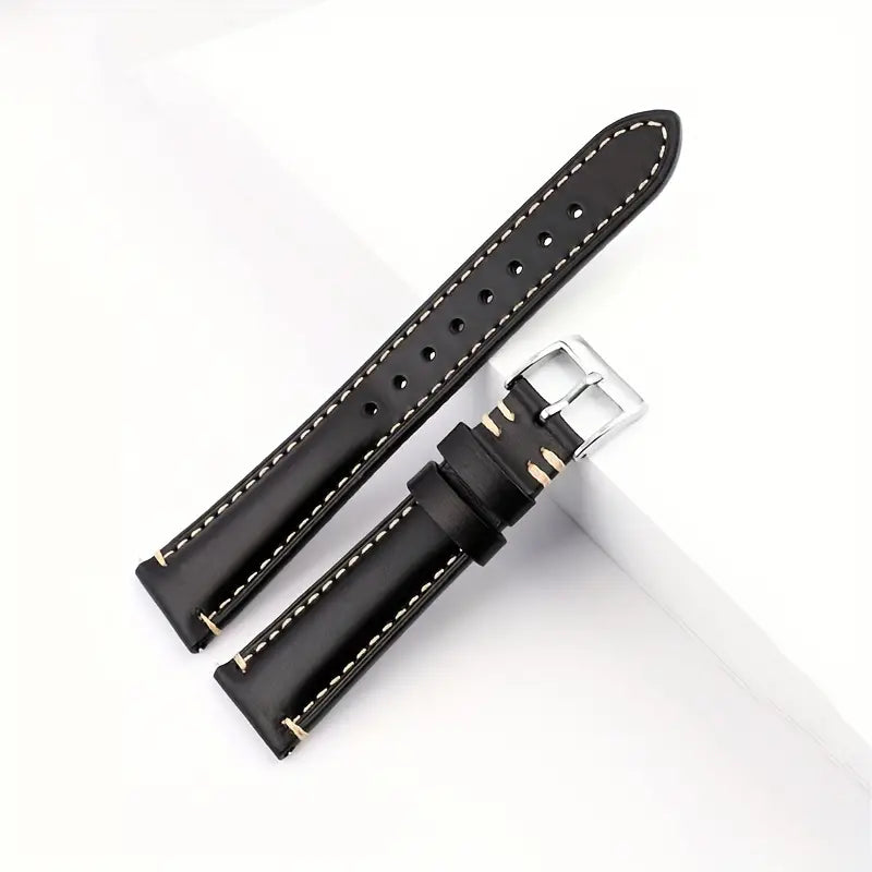 Vintage Genuine Leather Watch Bands with Stainless Metal Clasp