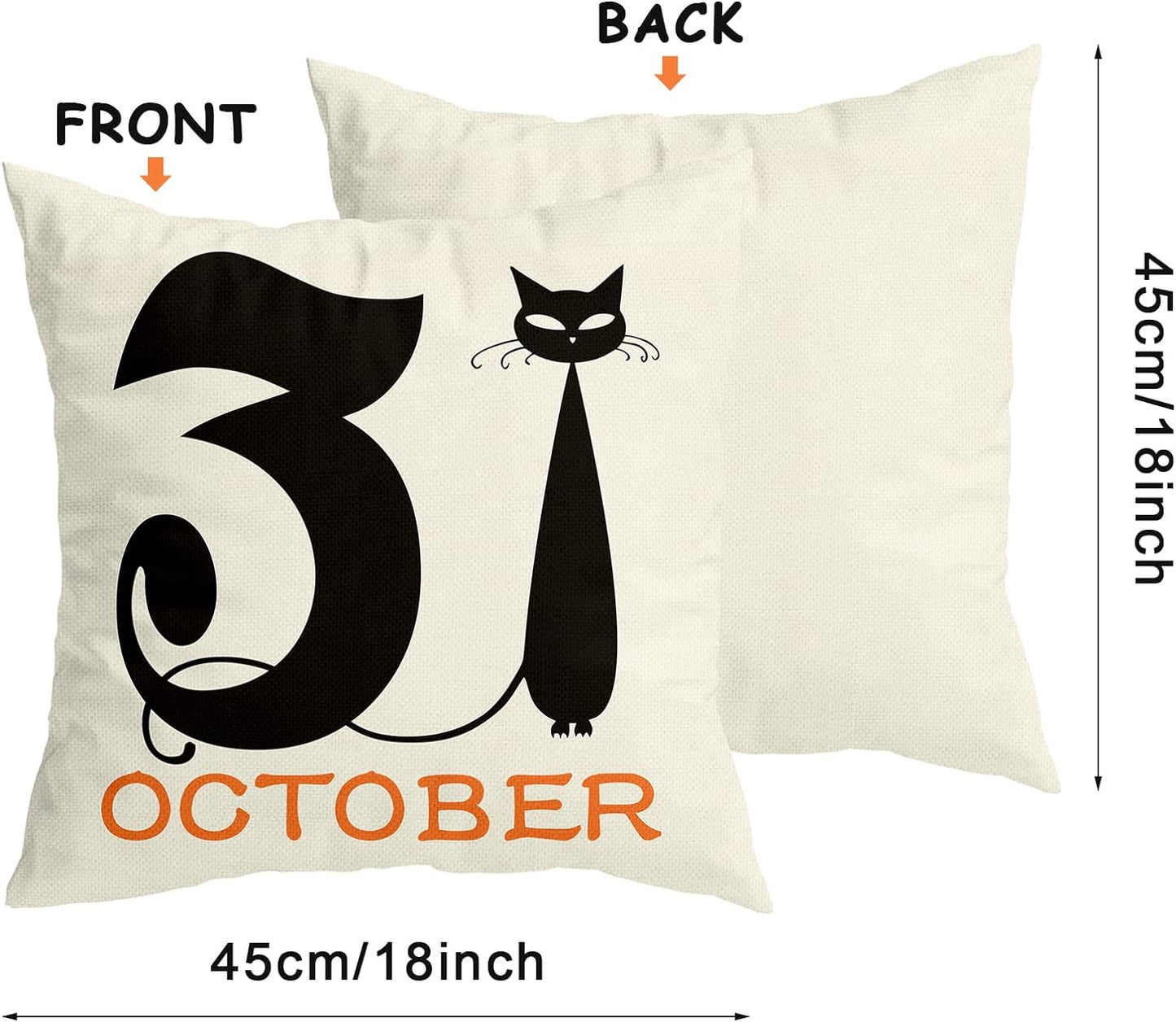 Set Of 4 Halloween Pillow Covers -  Spider Web, Cat, Skull Decorative Cushion Cases (45 x 45 CM)