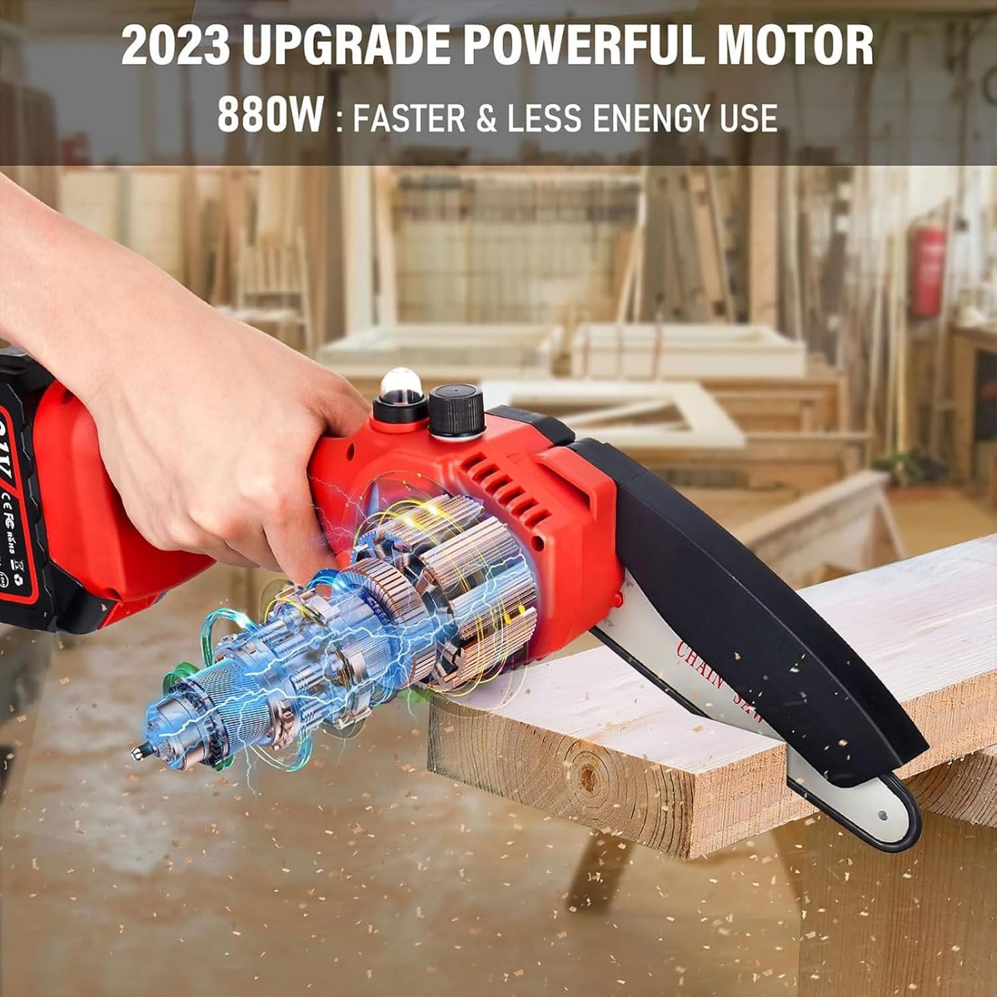Cordless 6-inch Rechargeable Chainsaw - Ideal for Tree Trimming and Wood Cutting