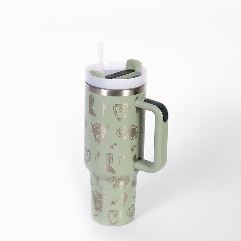 Insulated Vacuum Stainless Steel Tumbler with Handle and Straw Lid - Funky Design