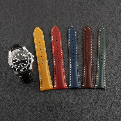 Vintage Genuine Leather Watch Bands with Stainless Metal Clasp