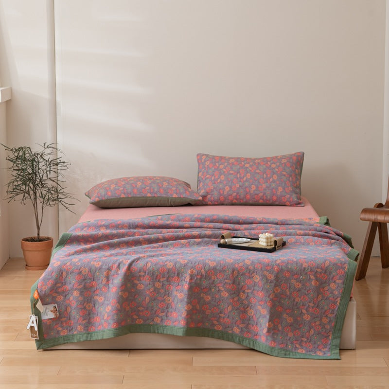 COTTON REVERSIBLE QUILTED BEDCOVER + Matching Pillow Cases - All in One Set