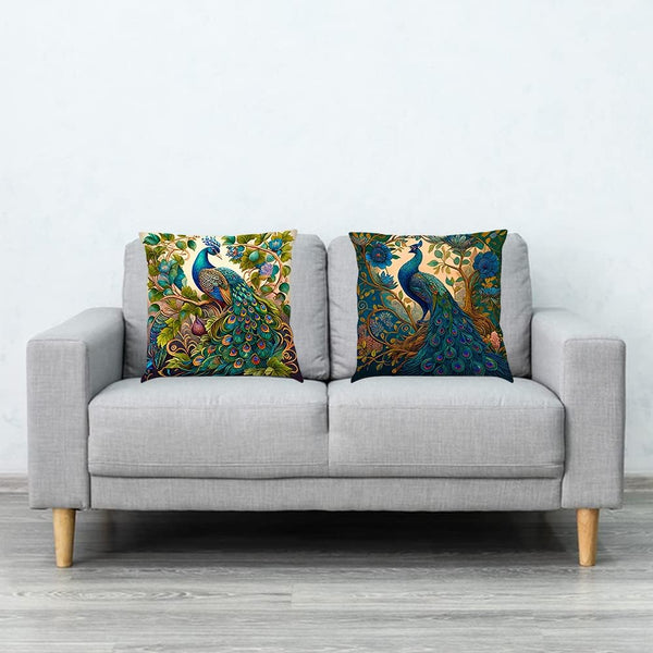 Cushion Cover with Vintage Peacock Oil Painting