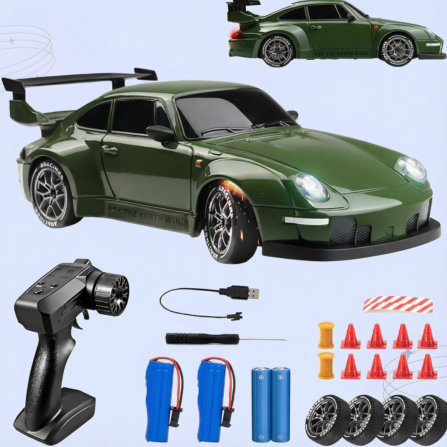 RC Drift Car – LED Lights, High-Speed 4WD & Drift Tires