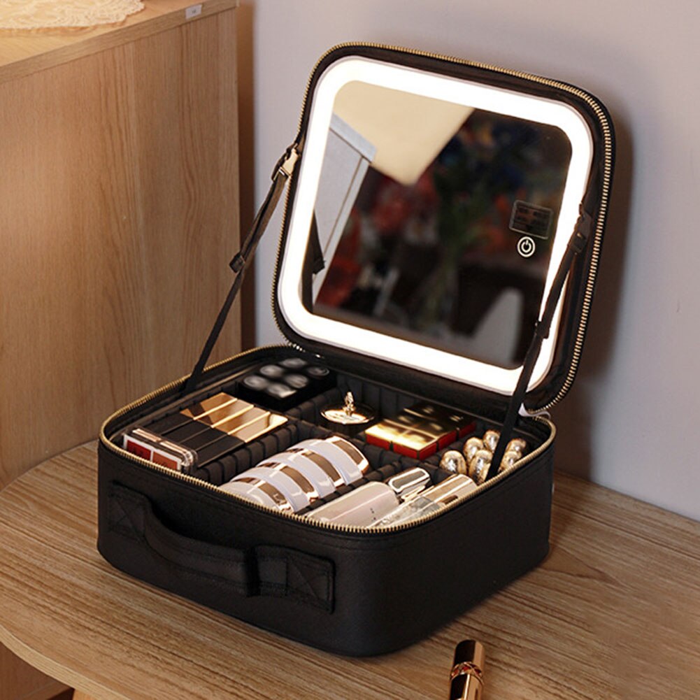 Travel Makeup Case with LED Light & Mirror Portable