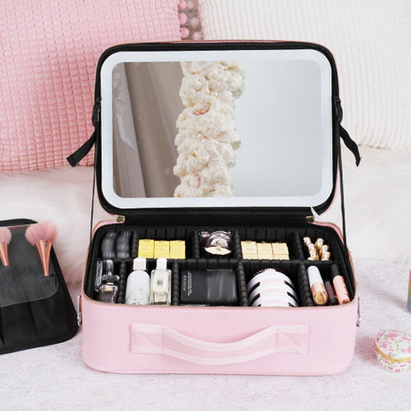 Travel Makeup Case with LED Light & Mirror Portable