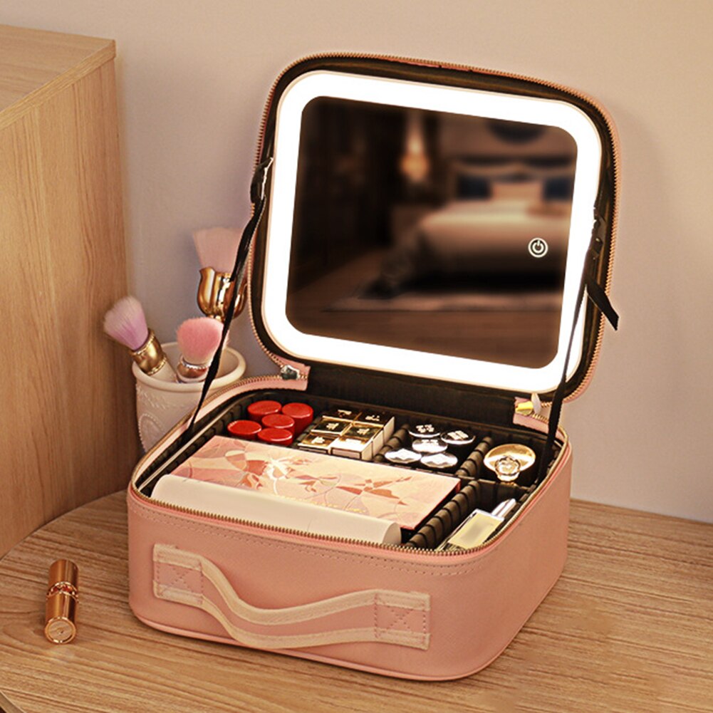 Travel Makeup Case with LED Light Mirror Portable Modern Aussies