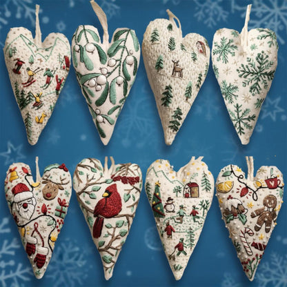 DIY Christmas Ornament Kit – Heart-Shaped Hand Embroidery Craft